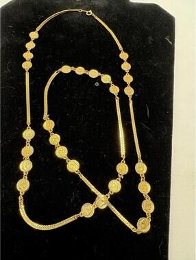 Vintage Gold Tone Disc Coins Necklace Long Opera Length 54" Charms Gypsy